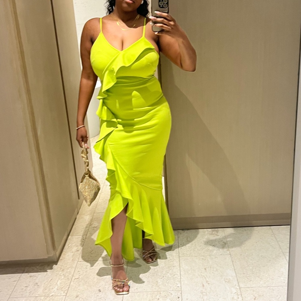 Chartreuse green Ruffle Bodycon Dress - Women